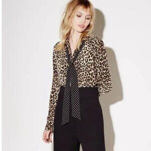 Kate Moss x Equipment Silk Slim Signature Shirt Leopard Print Tie Neck S/P